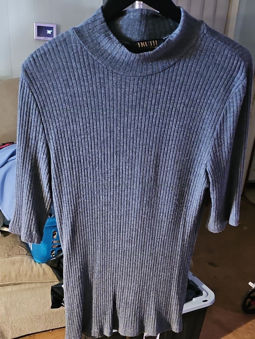 TRUTH Men's Ribbed Turtleneck Sweater - Charcoal Gray Short Sleeve
